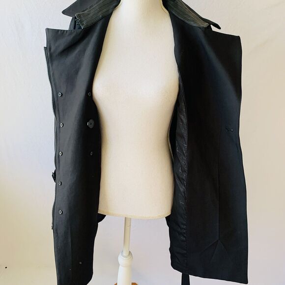 Sam Edelman Keegan Trench Coat Black Double Breasted Belt Zip Up Size XS - Picture 9 of 13
